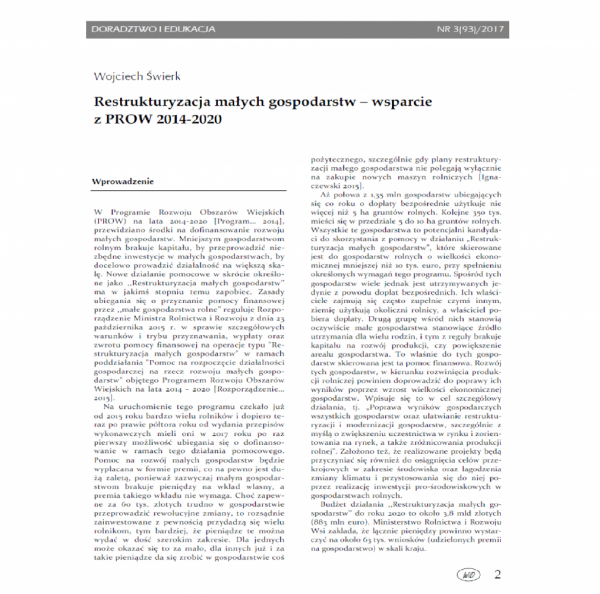 Restrukturyzacja małych gospodarstw- Wojciech Świerk